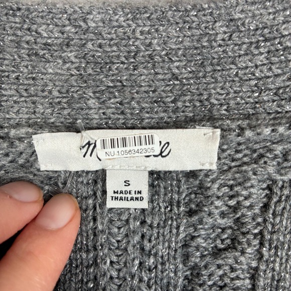 Madewell Cardigan S Cable Knit Cropped Wool Blend Gray Silver Fisherman Preppy - Picture 7 of 16